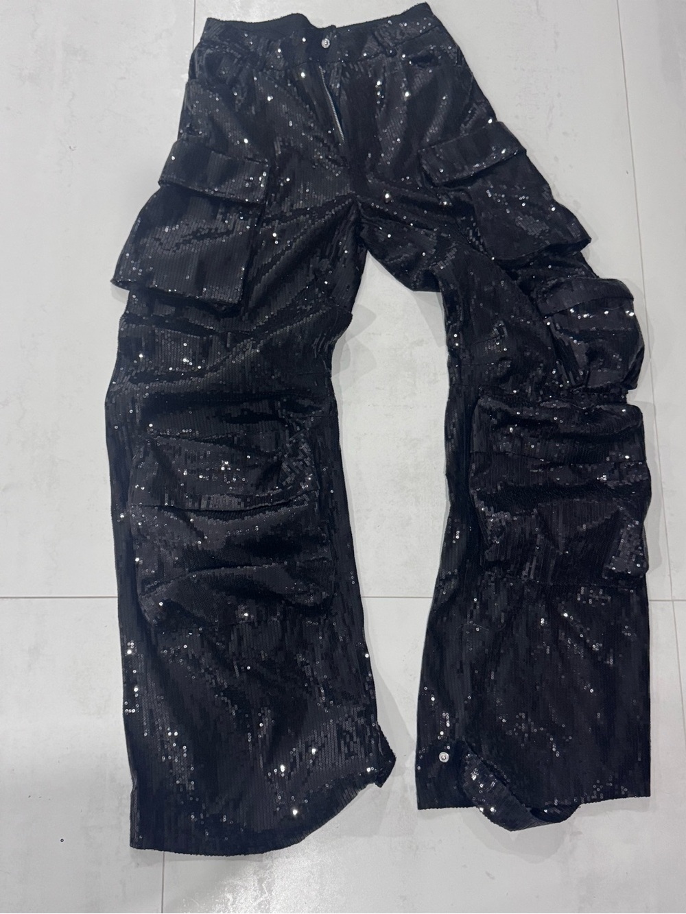 Steve Madden Black Sequined Cargo Pants